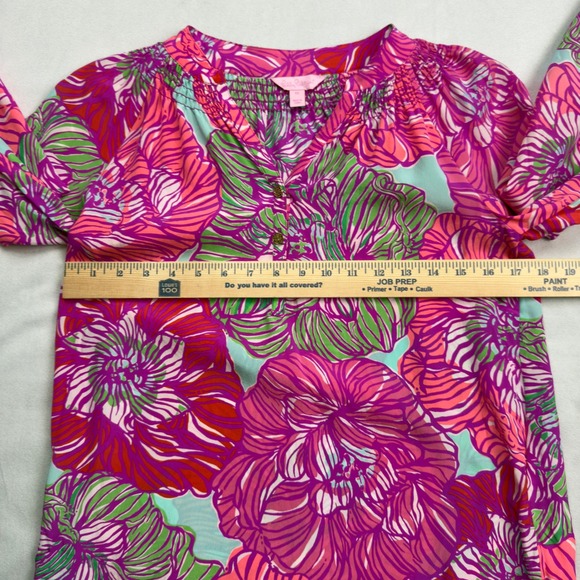 Lilly Pulitzer XS Elsa Silk Top Worth It‎ Print Floral Pink EUC - Picture 7 of 9